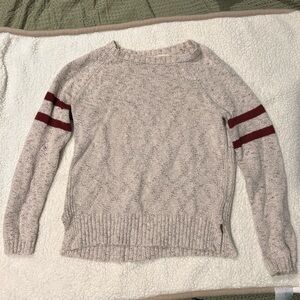 Pink Rose Beige Sweater with Maroon Stripes
